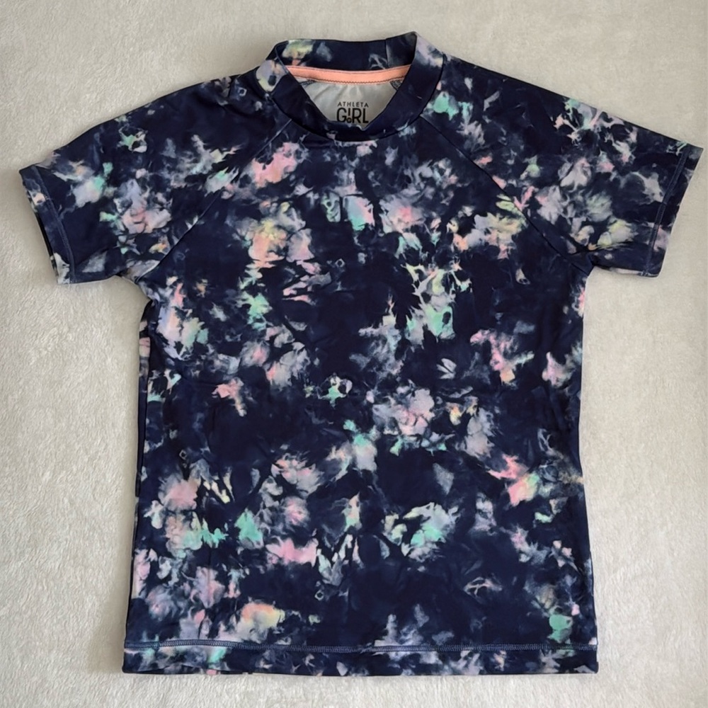 Athleta Girl | Mock Neck Short Sleeve Swim Rashguard Top Aura Tie Dye (M 8-10)